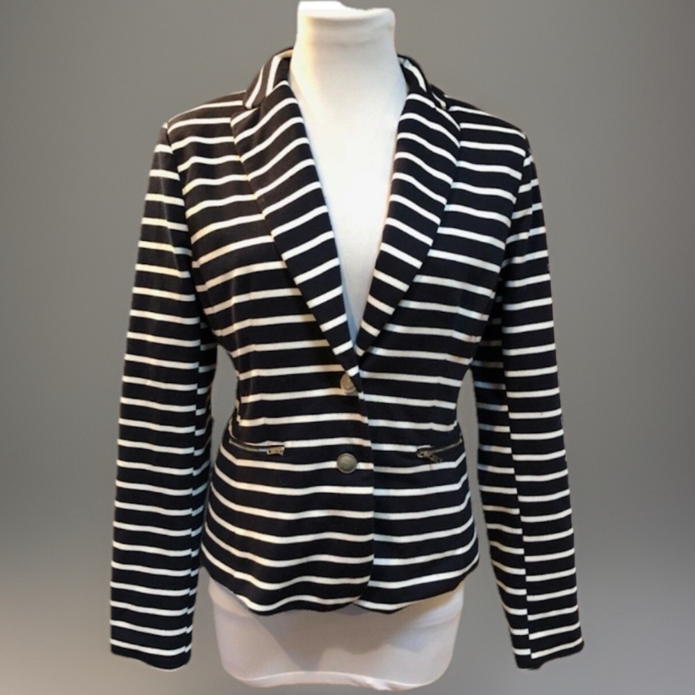 CYNTHIA ROWLEY BLUE WHITE STRIPED NAUTICAL JACKET